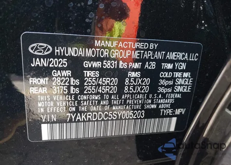 2025 Hyundai Ioniq 5 Limited z USA, uszkodzony, nr VIN 7YAKRDDC5SY005203